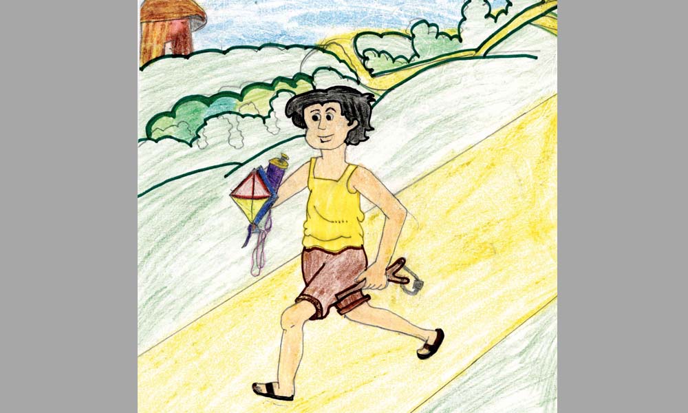 A boy running with kite